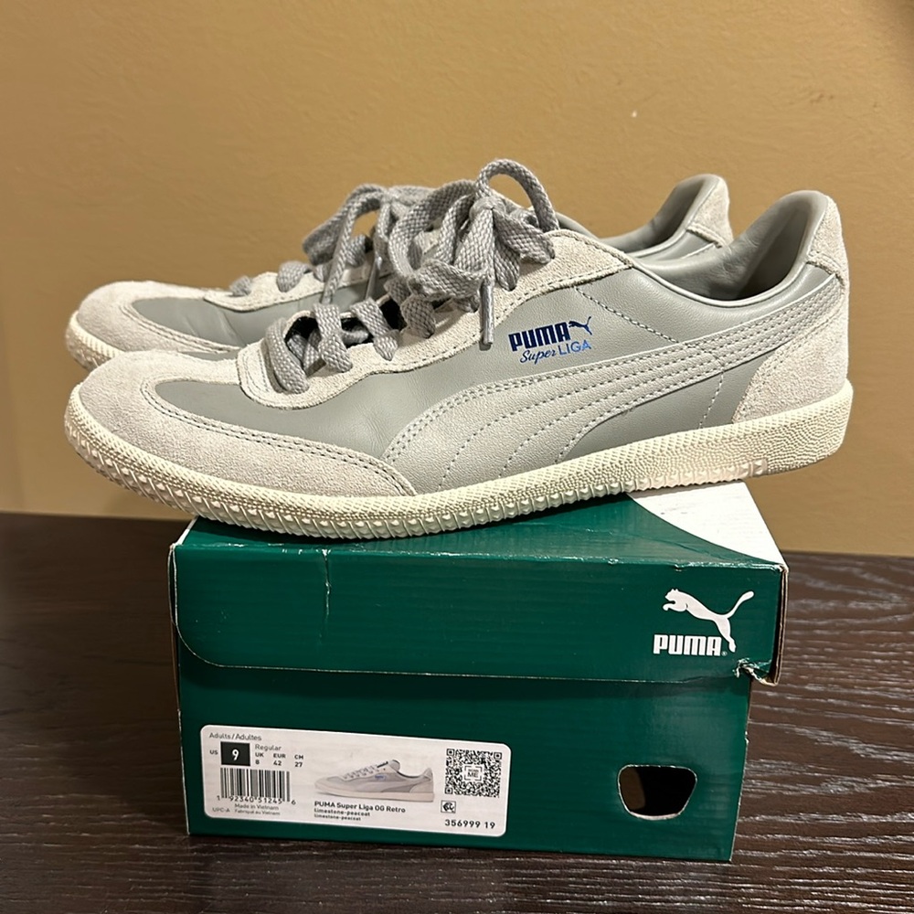 FLOOR Sample New IN BOX Men’s Puma Super Liga OG Retro Sneaker Grey / Grey